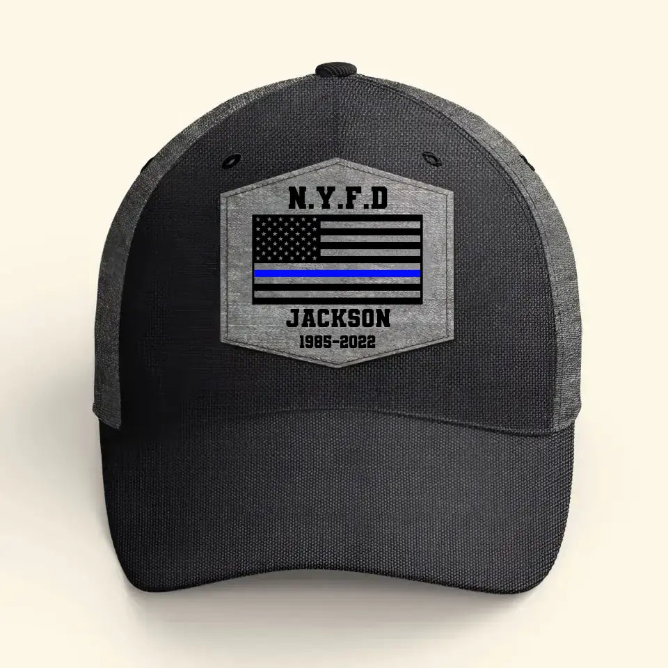 Personalized US Police Custom Department & Name Thin Blue Line Flag Cap Printed KVH241188