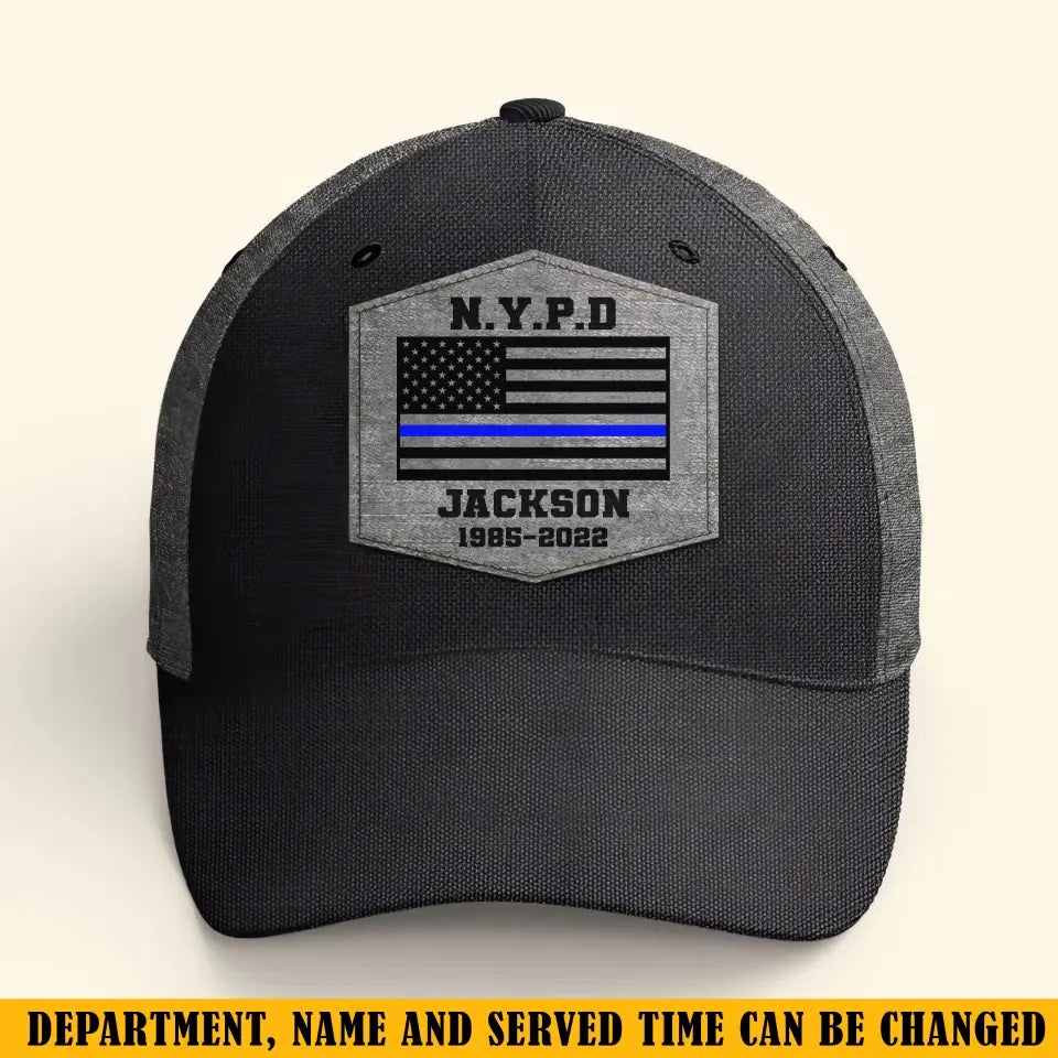 Personalized US Police Custom Department & Name Thin Blue Line Flag Cap Printed KVH241188