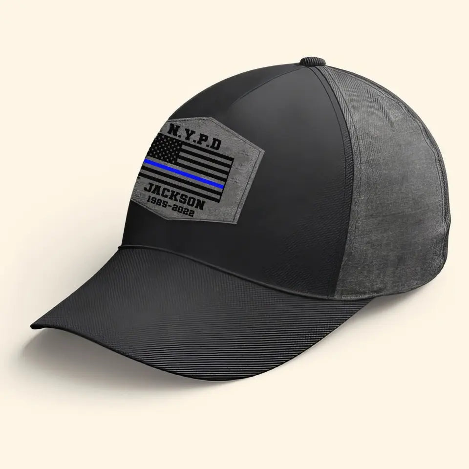 Personalized US Police Custom Department & Name Thin Blue Line Flag Cap Printed KVH241188