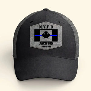 Personalized Canadian Police Custom Department & Name Thin Blue Line Flag Cap Printed KVH241188