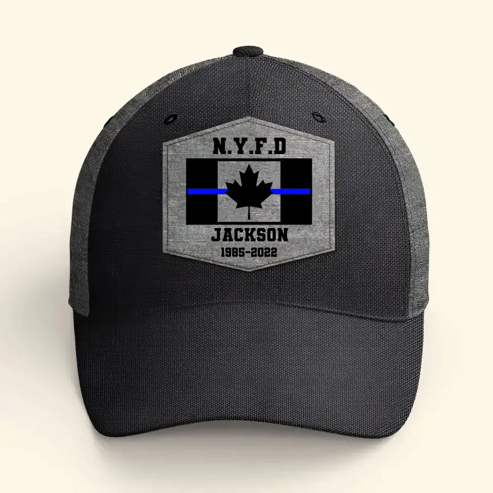 Personalized Canadian Police Custom Department & Name Thin Blue Line Flag Cap Printed KVH241188