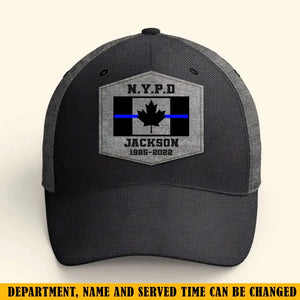 Personalized Canadian Police Custom Department & Name Thin Blue Line Flag Cap Printed KVH241188