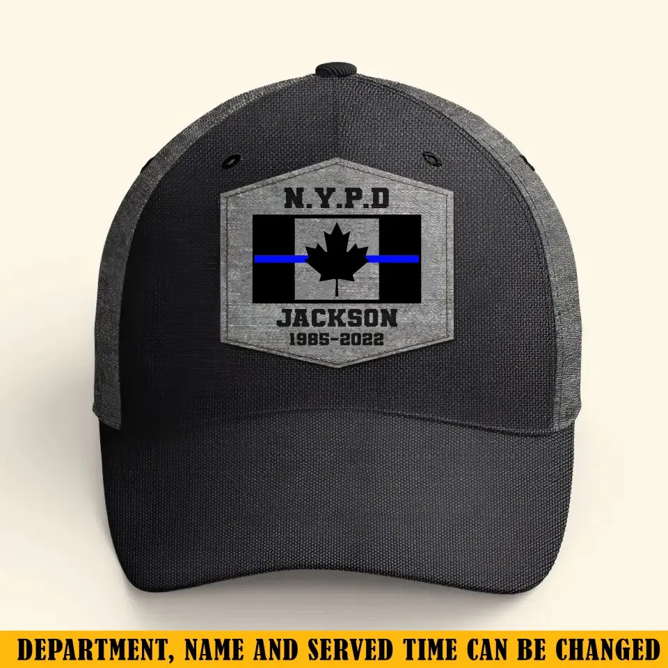 Personalized Canadian Police Custom Department & Name Thin Blue Line Flag Cap Printed KVH241188