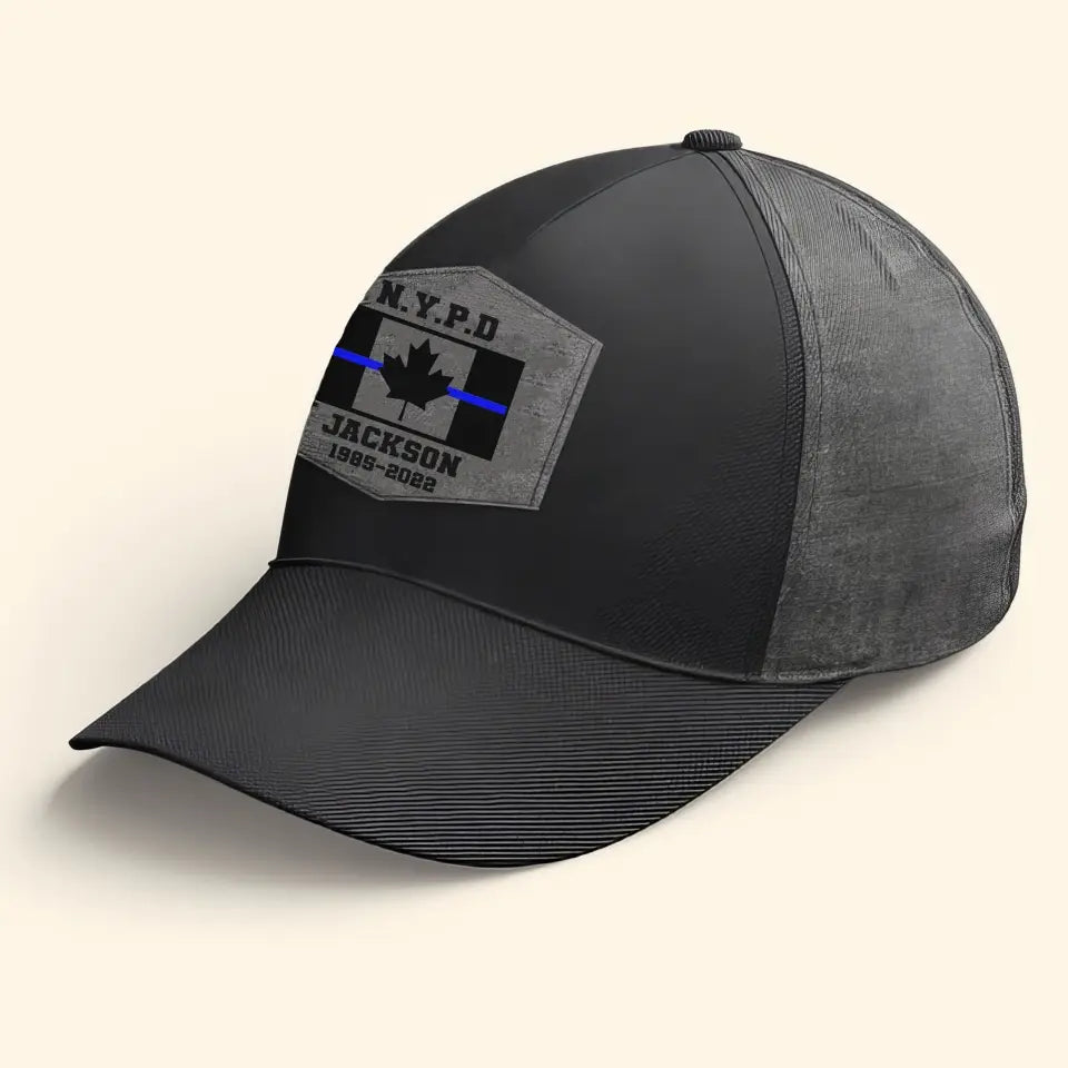 Personalized Canadian Police Custom Department & Name Thin Blue Line Flag Cap Printed KVH241188