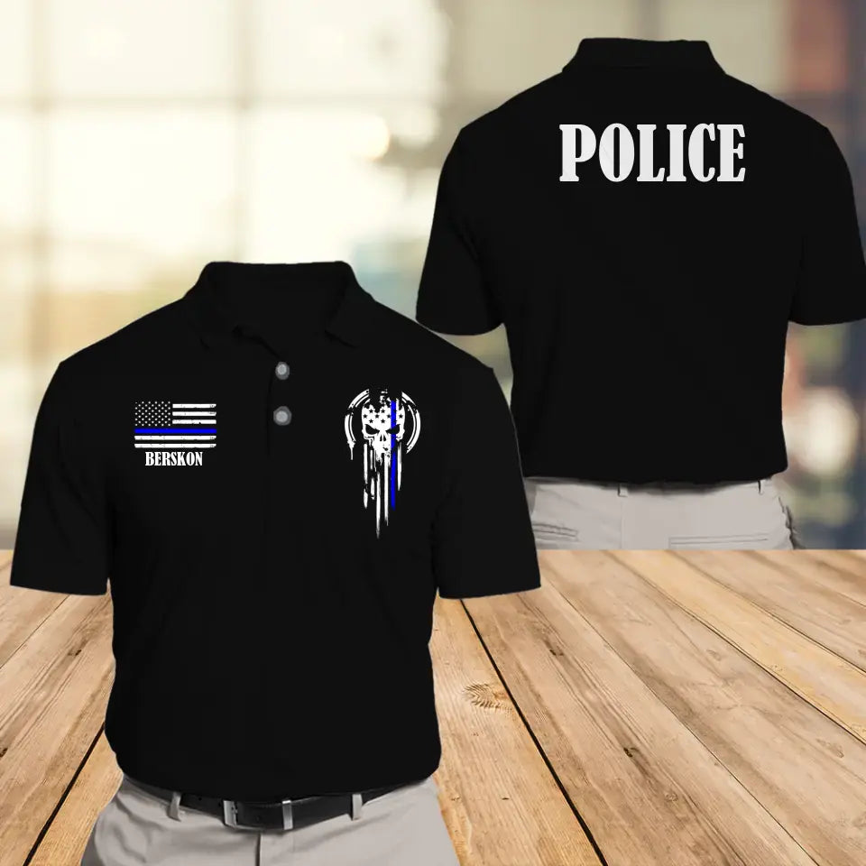 Personalized Police Punisher US Police Flag Custom Name Polo Shirt Printed QTHN241202