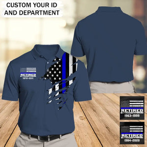 Personalized Retired US Police Flag Blue Line Custom Service Time Polo Shirt Printed HN241213