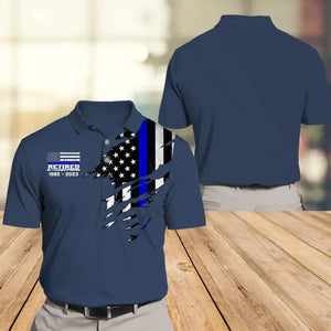 Personalized Retired US Police Flag Blue Line Custom Service Time Polo Shirt Printed HN241213