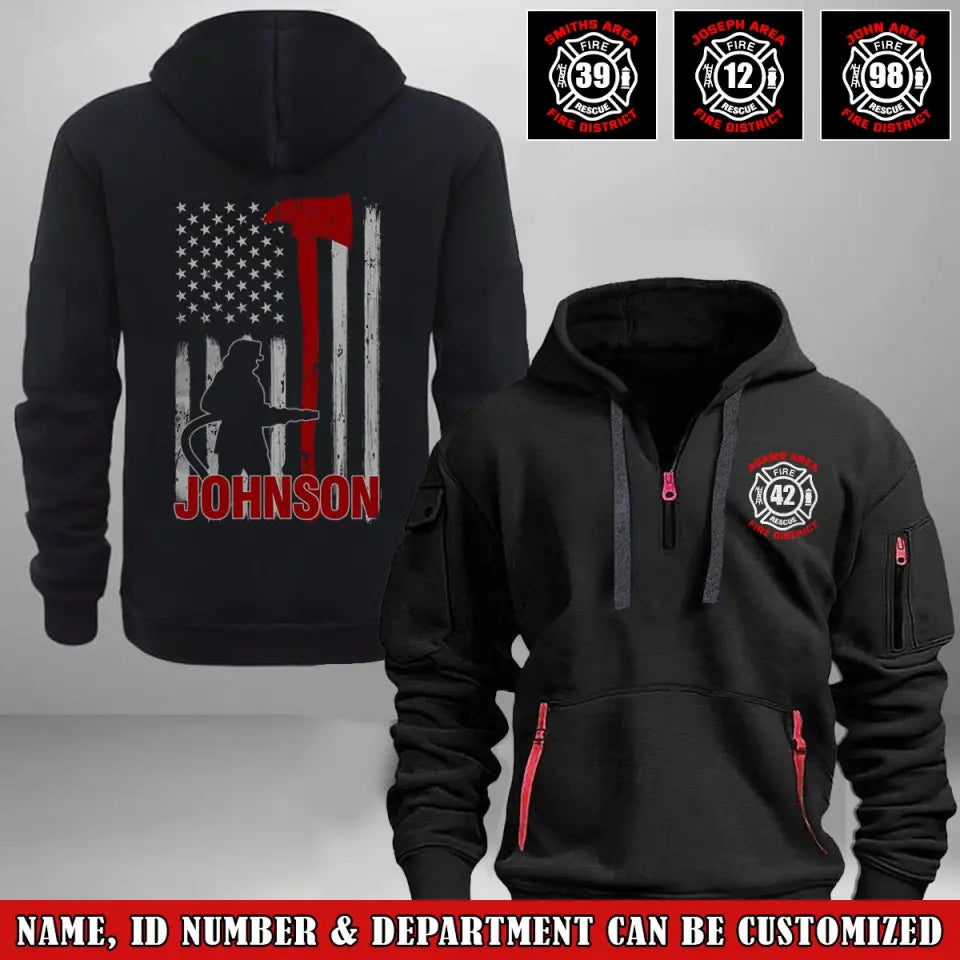 Personalized Canadian Firefighter Flag Custom Name, Department & ID Quarter Zip Hoodie 2D Printed VQ241227