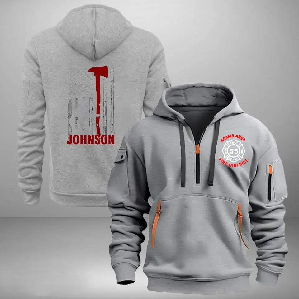 Personalized US Firefighter Flag Custom Name, Department & ID Quarter Zip Hoodie 2D Printed VQ241227