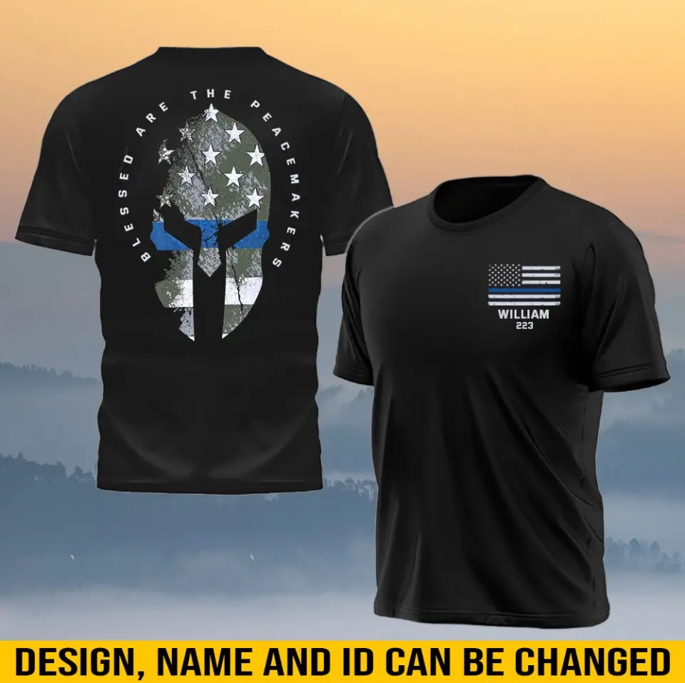 Personalized Blessed Are The Peacemakers Punisher US Police Flag Custom Name & ID T-shirt Printed QTHN241241