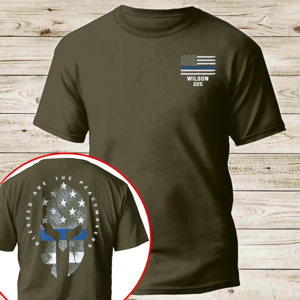 Personalized Blessed Are The Peacemakers Punisher US Police Flag Custom Name & ID T-shirt Printed QTHN241241