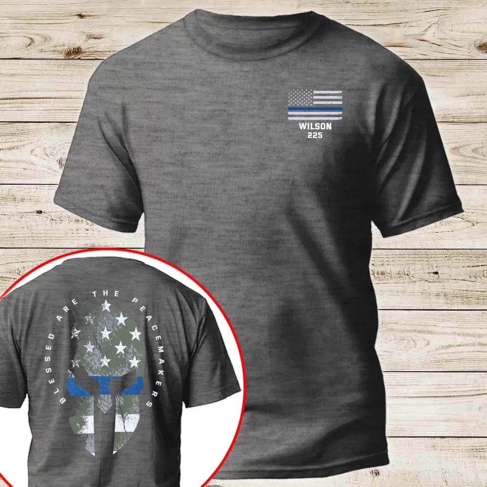 Personalized Blessed Are The Peacemakers Punisher US Police Flag Custom Name & ID T-shirt Printed QTHN241241