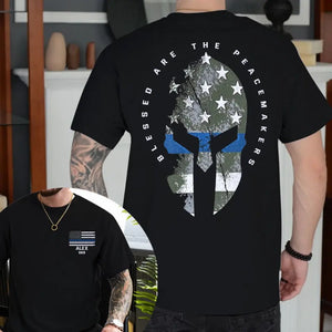 Personalized Blessed Are The Peacemakers Punisher US Police Flag Custom Name & ID T-shirt Printed QTHN241241