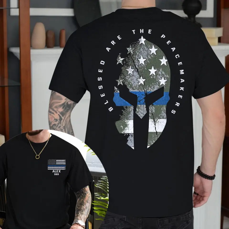 Personalized Blessed Are The Peacemakers Punisher US Police Flag Custom Name & ID T-shirt Printed QTHN241241
