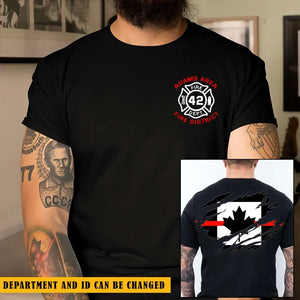 Personalized Canadian Firefighter Flag Custom Name, ID & Department T-shirt Printed KVH241263