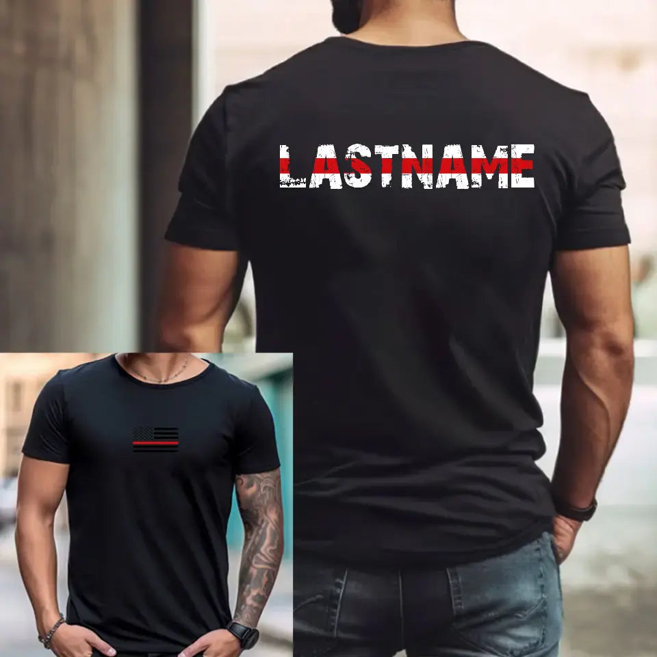 Personalized US Firefighter Flag Custom Name T-shirt Printed HN241280