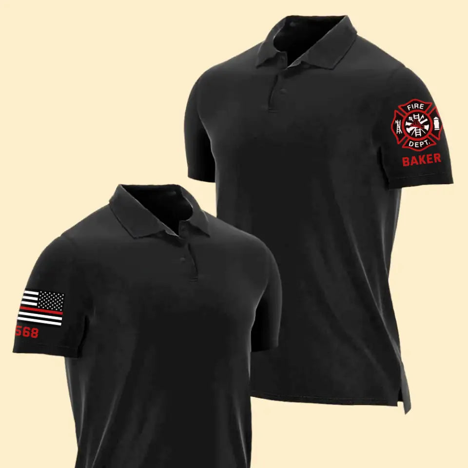 Personalized US Firefighter Logo & Flag Custom ID Polo Shirt Printed QTHN241278
