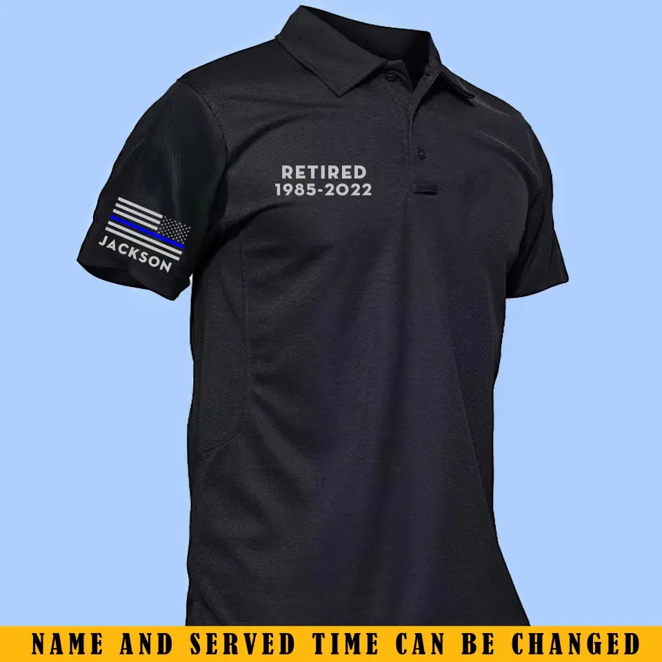 Personalized Retired US Police Flag Custom Name & Time Polo Shirt 2D Printed QTKH241300