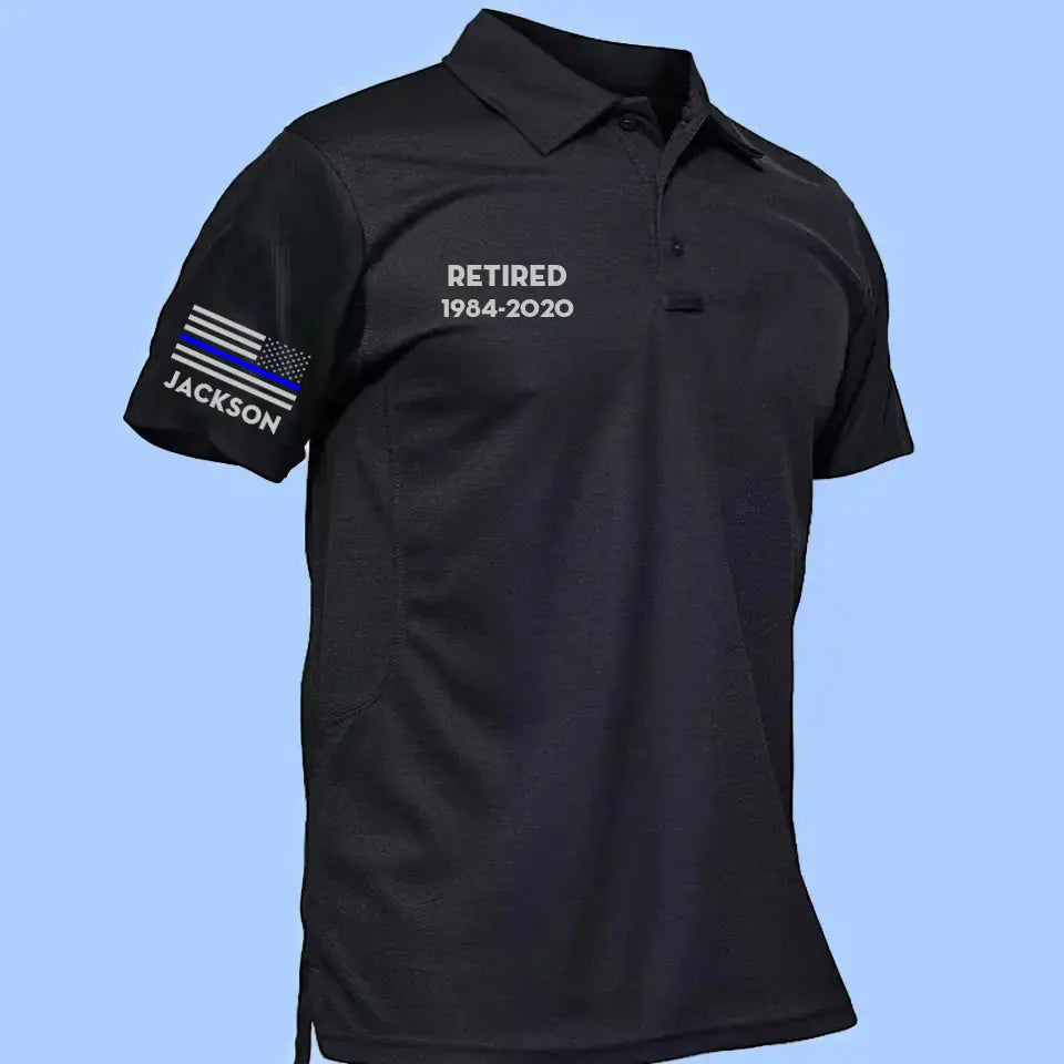 Personalized Retired US Police Flag Custom Name & Time Polo Shirt 2D Printed QTKH241300