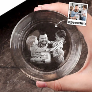 Personalized Upload Your Photo Dad & Kids Famlily Image Father's Day Gift Whiskey Glass Print On Bottom Printed QTVA241313