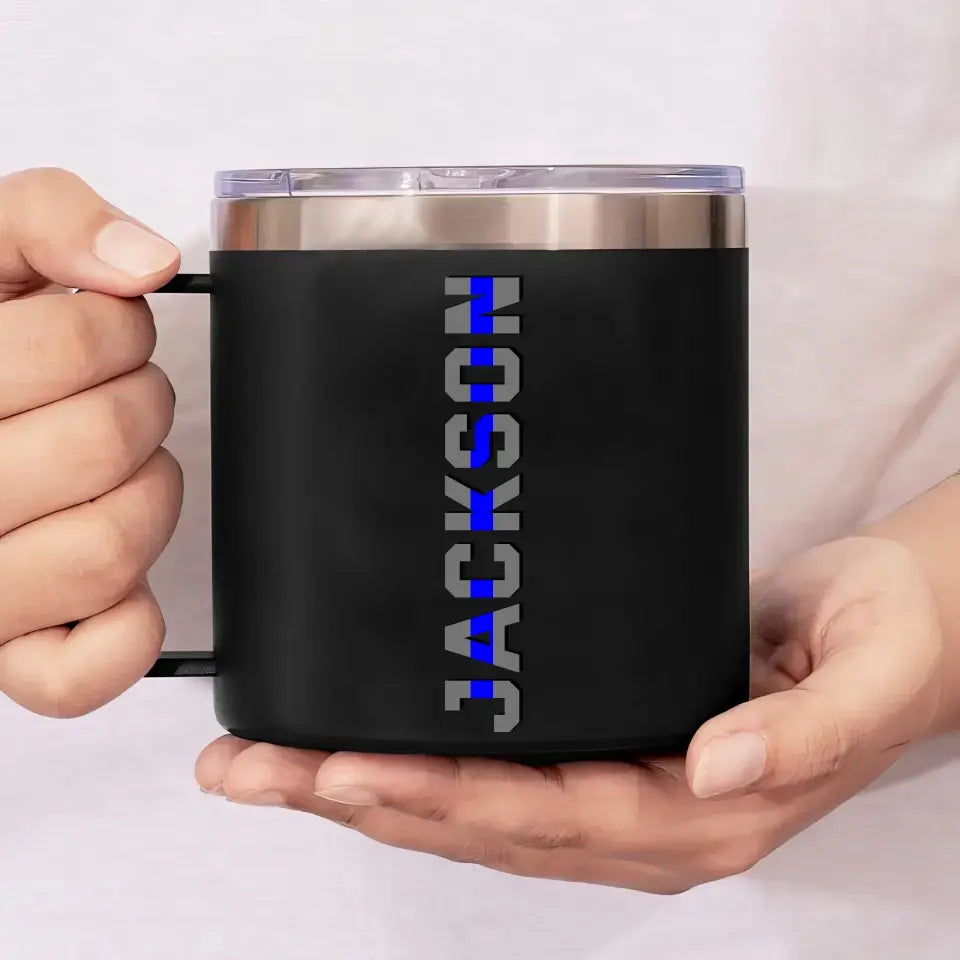 Personalized Police Name Thin Blue Line Coffee Cup Printed QTKH241328