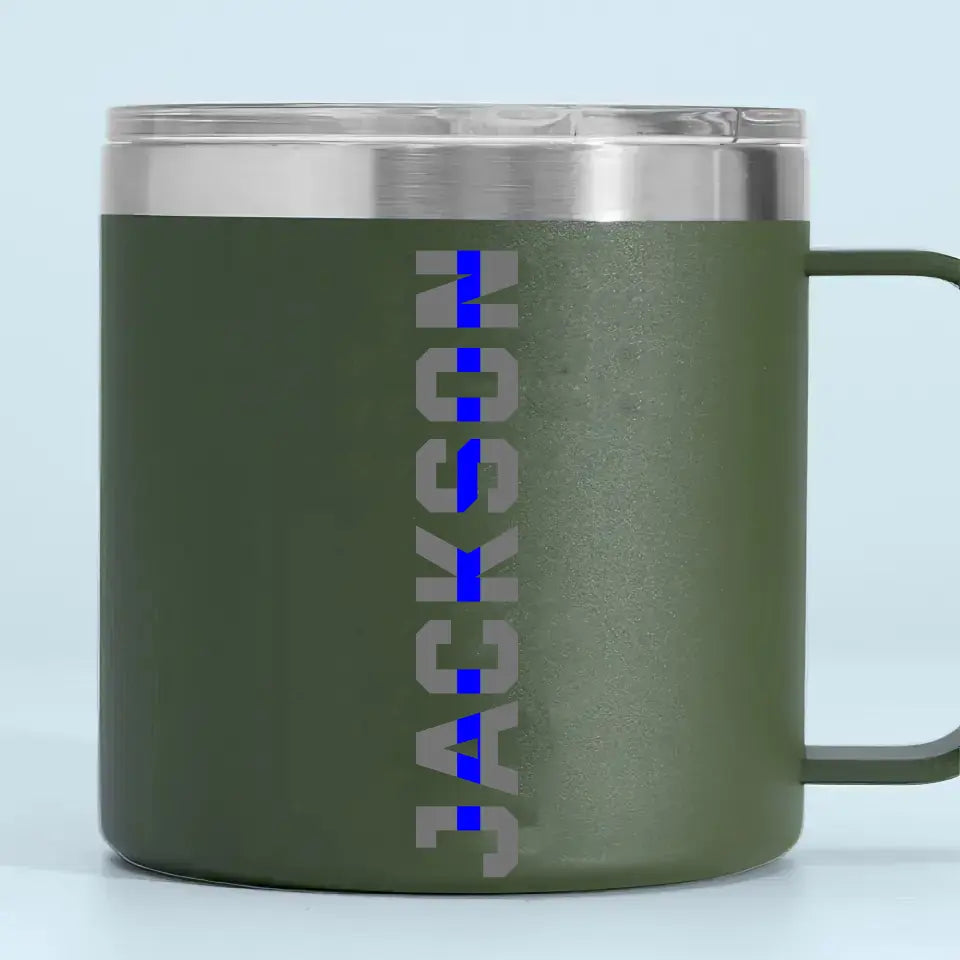 Personalized Police Name Thin Blue Line Coffee Cup Printed QTKH241328