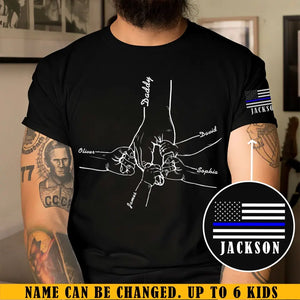 Personalized Hands Dad Police US Flag Custom Kid Names T-shirt Printed QTKH241315