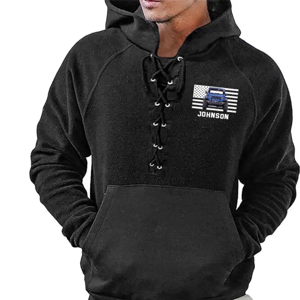 Personalized Jeep Car US Flag Custom Name 
Lace-up Long Sleeves Hoodie 3D Printed HN241316
