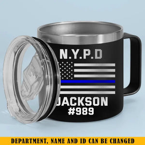 Personalized US Police Department Custom Name & ID Blueline US Flag Coffee Cup 14oz Printed KH241348