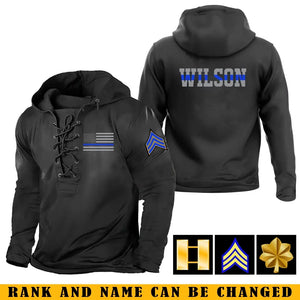 Personalized US Police Logo Custom Name Lace-up Long Sleeves Hoodie 3D Printed LVA241349