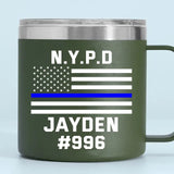 Personalized US Police Department Custom Name & ID Blueline US Flag Coffee Cup 14oz Printed KH241348