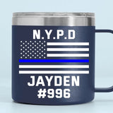 Personalized US Police Department Custom Name & ID Blueline US Flag Coffee Cup 14oz Printed KH241348