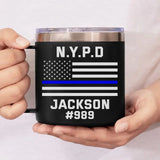 Personalized US Police Department Custom Name & ID Blueline US Flag Coffee Cup 14oz Printed KH241348