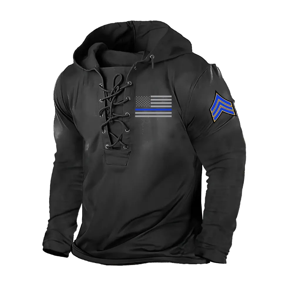 Personalized US Police Logo Custom Name Lace-up Long Sleeves Hoodie 3D Printed LVA241349