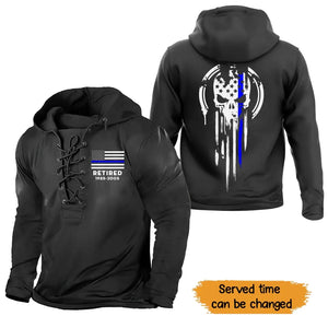 Personalized Punisher Retired US Police Flag Blueline Custom Service Time Lace-up Long Sleeves Hoodie 3D Printed QTKH241355