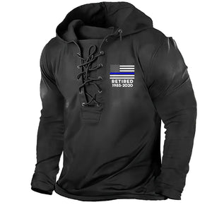Personalized Punisher Retired US Police Flag Blueline Custom Service Time Lace-up Long Sleeves Hoodie 3D Printed QTKH241355