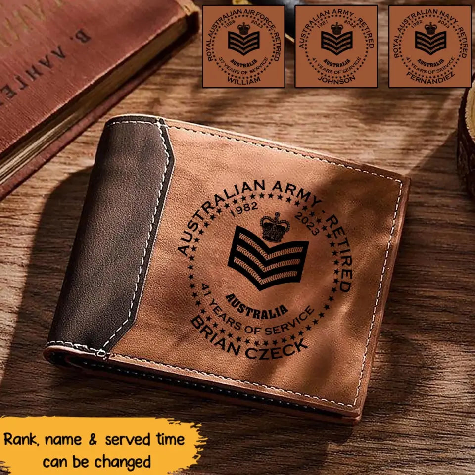 Personalized Australian Army Retired Custom Rank & Name, Service Time Laser Engraved Wallet Printed AHVA241247