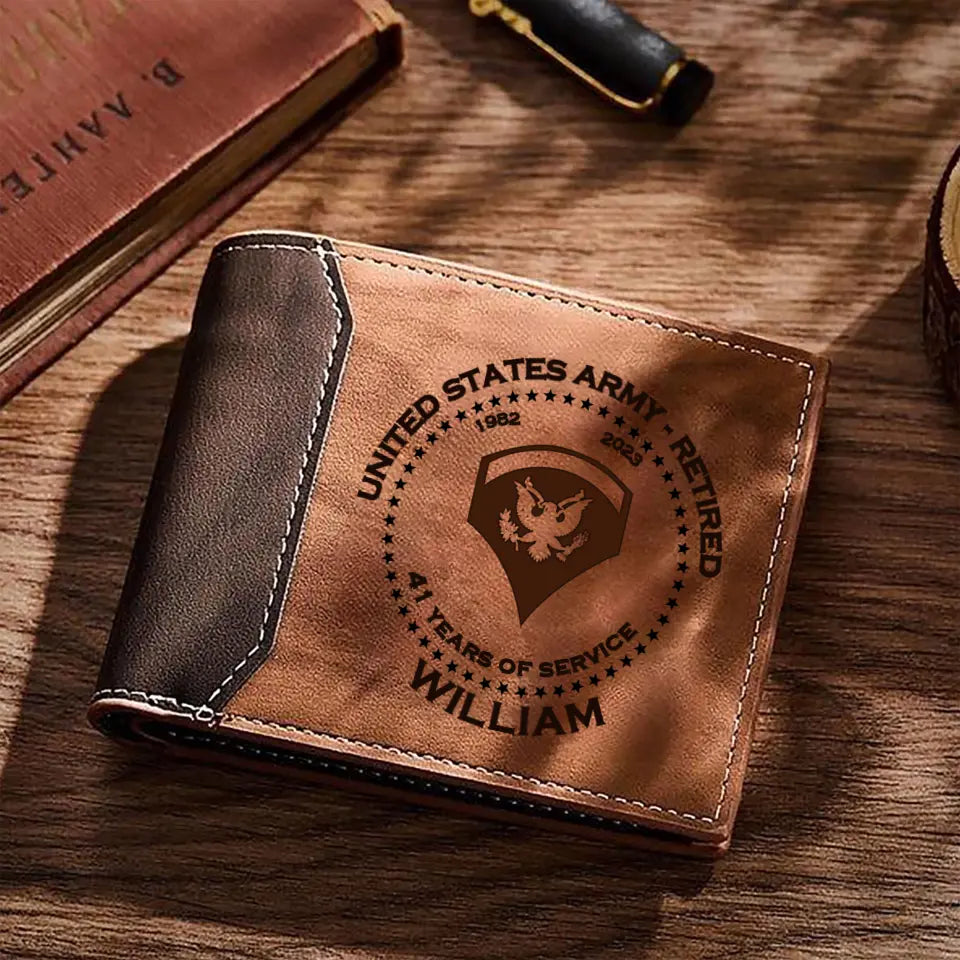 Personalized US Army Retired Custom Rank & Name, Service Time Laser Engraved Wallet Printed AHVA241247