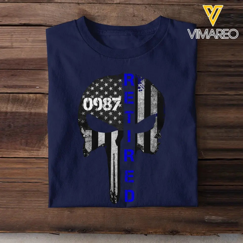 Personalized Punisher Retired US Police Blueline Custom ID T-shirt Printed KVH241367