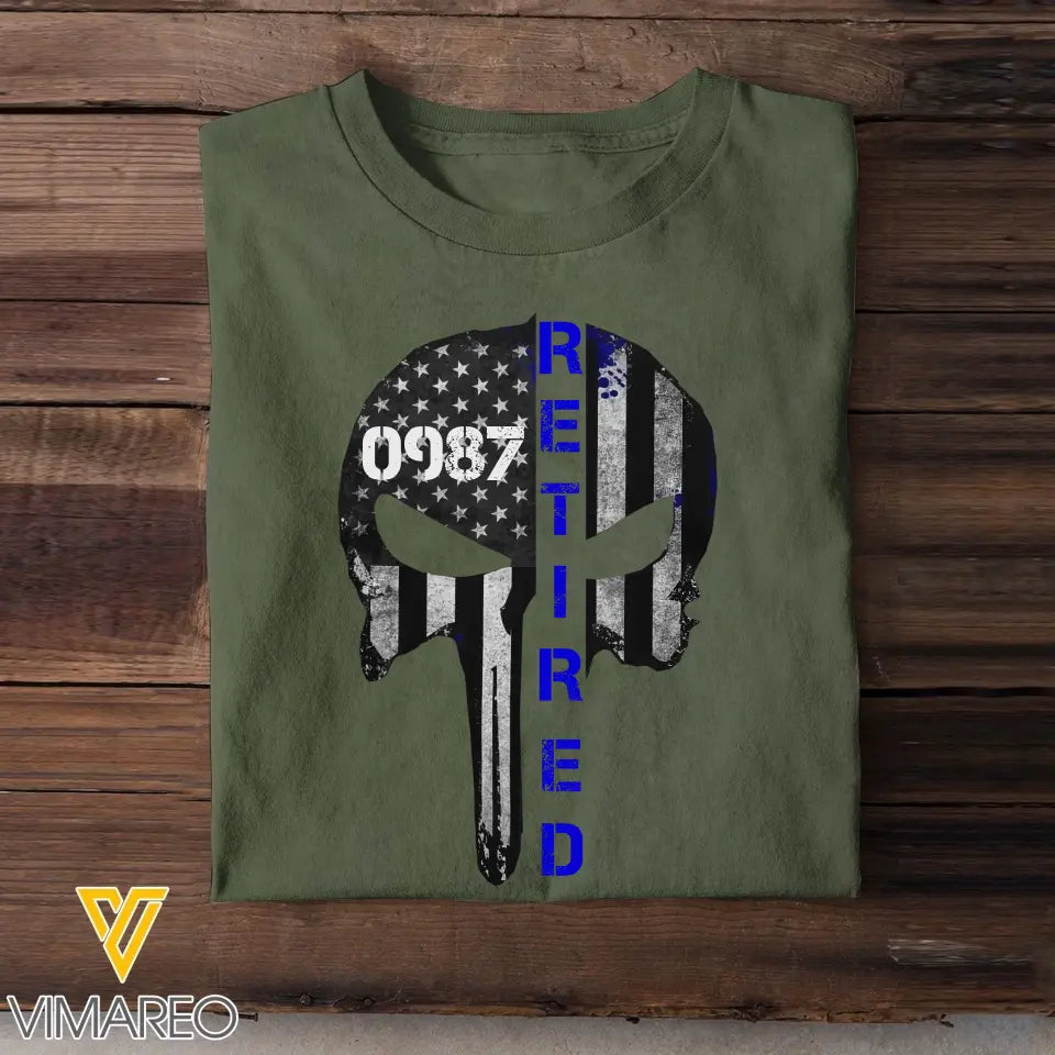 Personalized Punisher Retired US Police Blueline Custom ID T-shirt Printed KVH241367