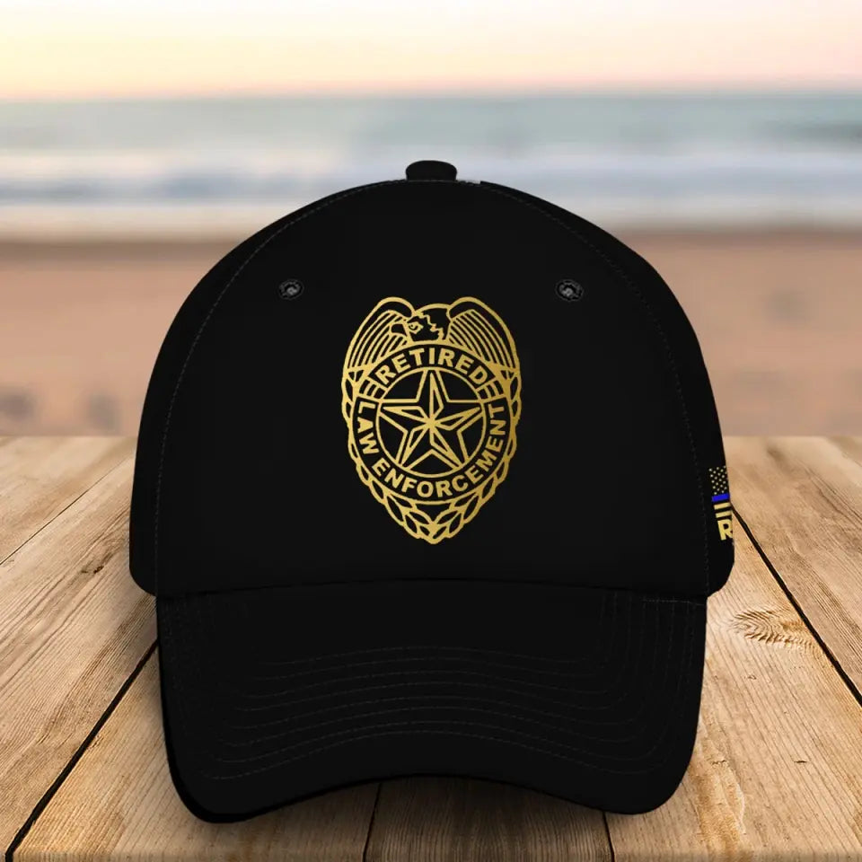 Personalized Retired Law Enforcement US Police Flag Thin Blue Line Black Cap 2D Printed QTVQ241376