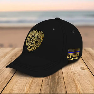 Personalized Retired Law Enforcement US Police Flag Thin Blue Line Black Cap 2D Printed QTVQ241376