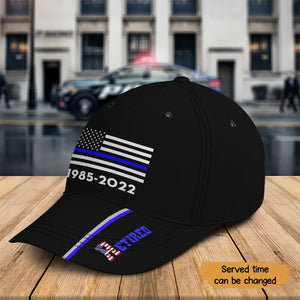 Personalized Retired US Police Flag Blue Line Custom Time Cap Printed QTKH241400