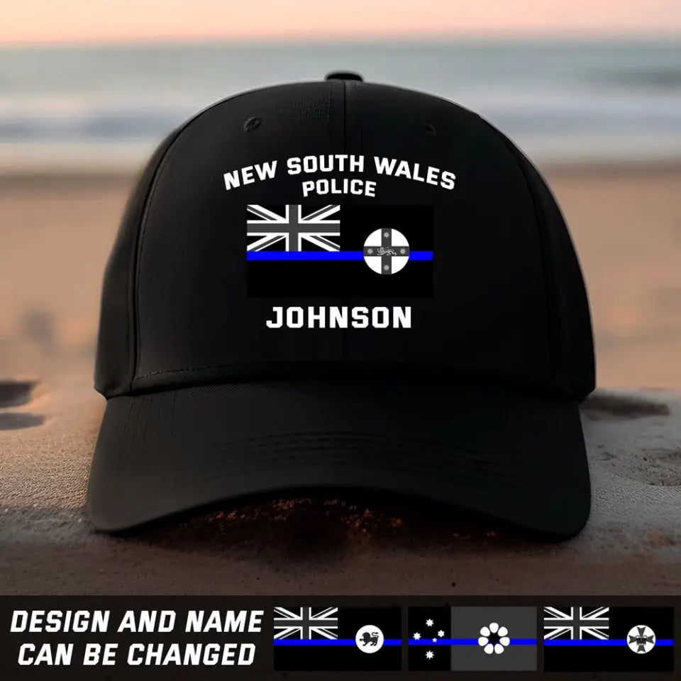 Personalized Australian Police Flag Custom Name Black Cap 2D Printed HN241402