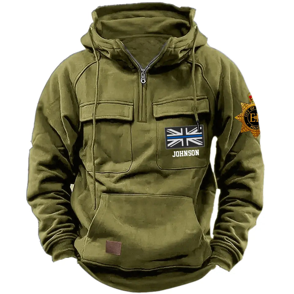 Personalized UK Police Branch Logo UK Police Flag Custom Name American Retro Hooded Sweatshirt Printed LVA241405