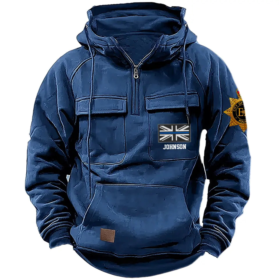 Personalized UK Police Branch Logo UK Police Flag Custom Name American Retro Hooded Sweatshirt Printed LVA241405