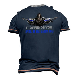 Personalized It Offends You Until It Defends You Retired US Police Death Skull Lapel Button Men's Short Sleeves Neck Short Sleeve Button T shirt Printed AHVA241417