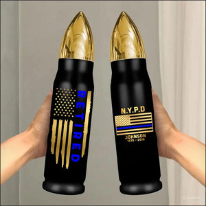 Personalized Retired US Police Blue Line Flag Custom Name & Department Bullet Tumbler VQ241422