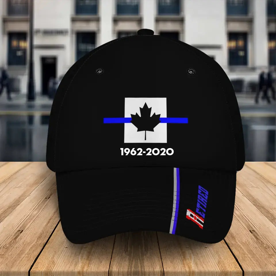 Personalized Retired Canadian Police Flag Blue Line Custom Time Cap Printed QTKH241400