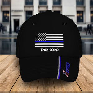 Personalized Retired US Police Flag Blue Line Custom Time Cap Printed QTKH241400